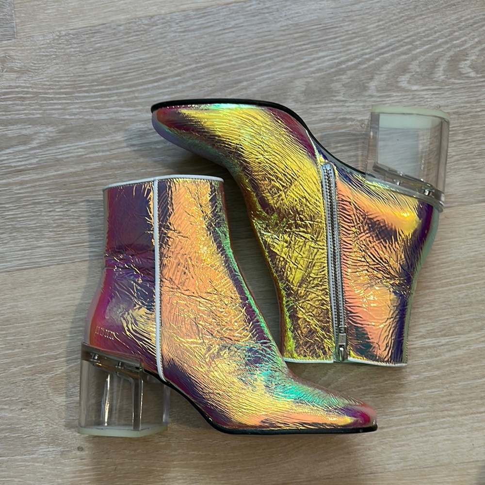 Holographic Ankle Boots with Clear Heel